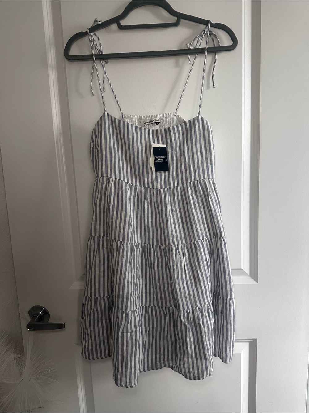 Abercrombie & Fitch Blue and White Striped Tie-Shoulder Sundress